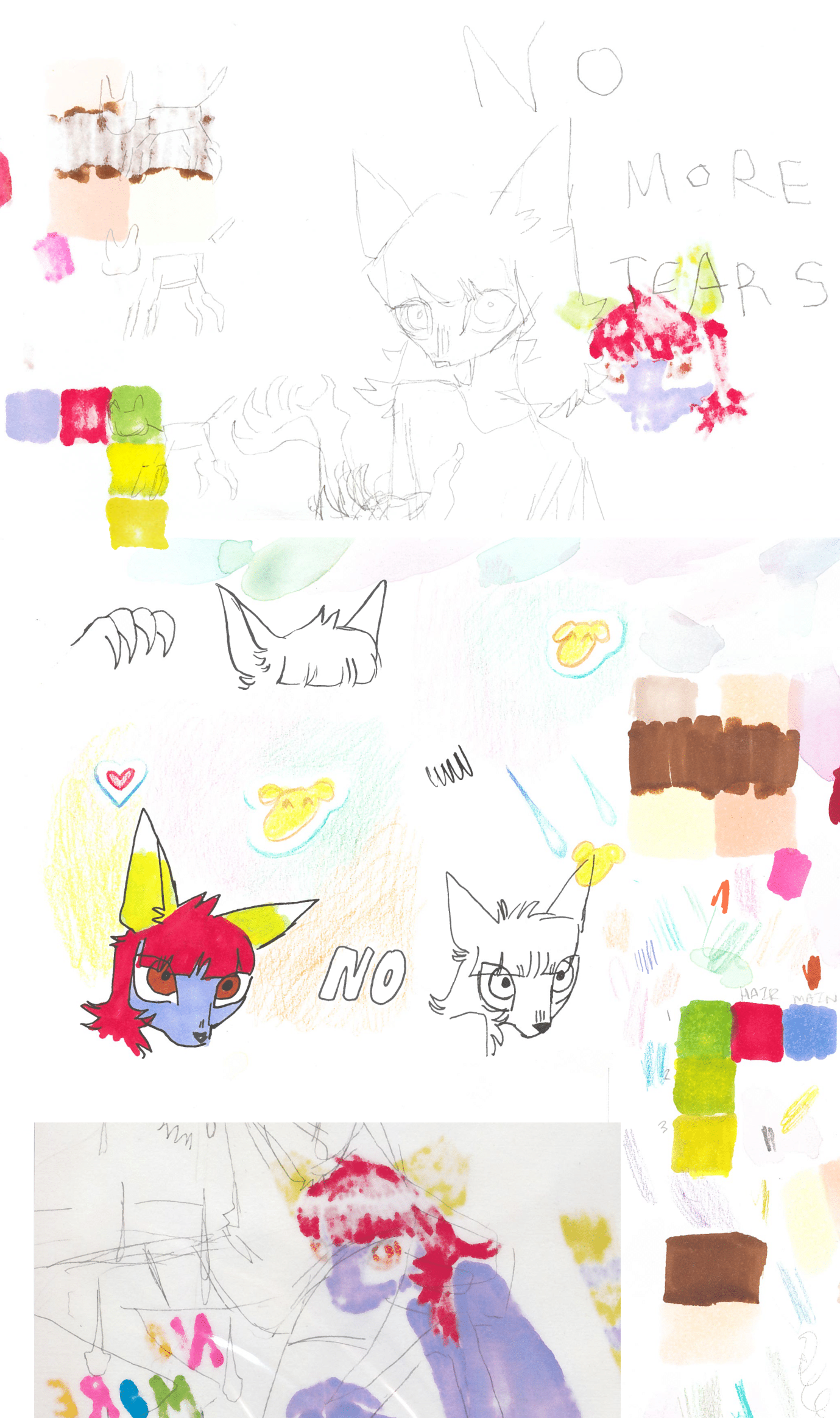 sketch drafts of 'no more tears' cover by brushy